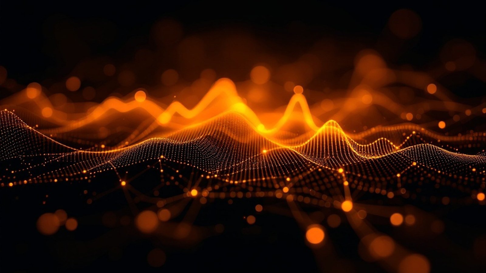 Abstract amber bandwidth chart fading into a faint network of nodes and flow lines